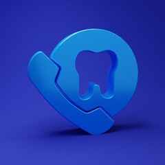 Poster - Blue Online dental care icon isolated on blue background. Dental service information call center. Minimalism concept. 3D render illustration
