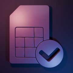 Poster - Purple Sim card icon isolated on purple-blue background. Mobile cellular phone sim card chip. Mobile telecommunications technology symbol. Minimalism concept. 3D render illustration