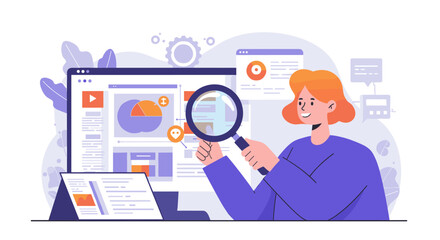 Fototapete - Digital marketing analysis and data visualization concept vector illustration for web design