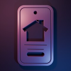 Leinwandbilder - Purple Online real estate house on smartphone icon isolated on purple-blue background. Home loan concept, rent, buy, buying a property. Minimalism concept. 3D render illustration