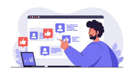 Poster - Social media engagement vector illustration for online interaction and networking