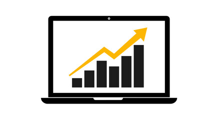 Poster - Business growth concept with bar graph on laptop vector illustration for data analysis and presentation design