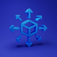 Poster - Blue Distribution icon isolated on blue background. Content distribution concept. Minimalism concept. 3D render illustration