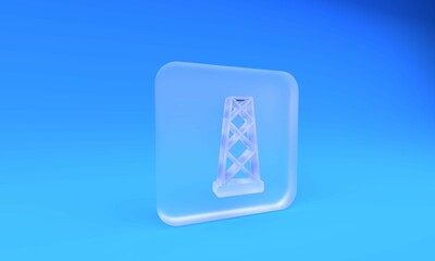 Poster - Frosted glass Antenna icon isolated on blue background. Radio antenna wireless. Technology and network signal radio antenna. Square frosted glass button. 3D render illustration