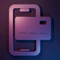 Fototapete - Purple Mobile banking icon isolated on purple-blue background. Transfer money through mobile banking on the mobile phone screen. Minimalism concept. 3D render illustration