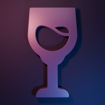 Purple Wine glass icon isolated on purple-blue background. Wineglass sign. Minimalism concept. 3D render illustration