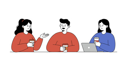 Poster - Office coffee break vector illustration featuring colleagues interacting in a minimalist style