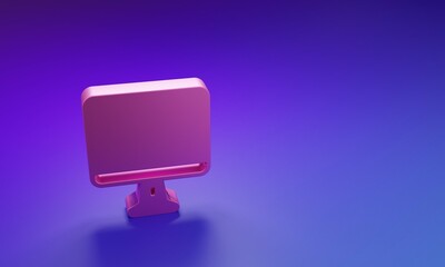 Leinwandbilder - Pink Computer monitor screen icon isolated on purple-blue background. Electronic device. Front view. Minimalism concept. 3D render illustration