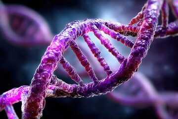 Poster - Detailed view of a DNA double helix structure in vibrant colors illustrating genetic information