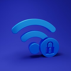 Poster - Blue Wifi locked sign icon isolated on blue background. Password Wi-fi symbol. Wireless Network icon. Wifi zone. Minimalism concept. 3D render illustration