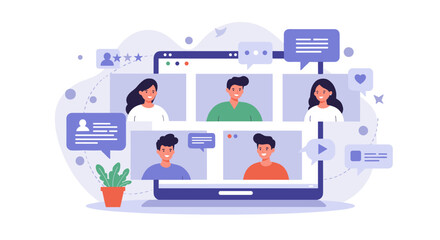 Fototapete - Virtual meeting concept with diverse participants in a modern flat vector illustration for online communication design