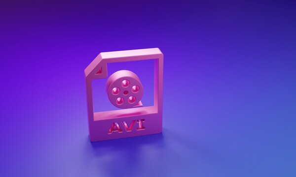 Pink AVI file document. Download avi button icon isolated on purple-blue background. AVI file symbol. Minimalism concept. 3D render illustration