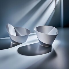 Poster - Minimalist abstract composition featuring two stylized bowls against a textured background with