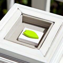 Poster - Minimalist aesthetic showcasing a vibrant green leaf detail within a structured frame design