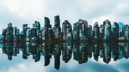 Poster - A dense urban area with many tall buildings and streets filled with life