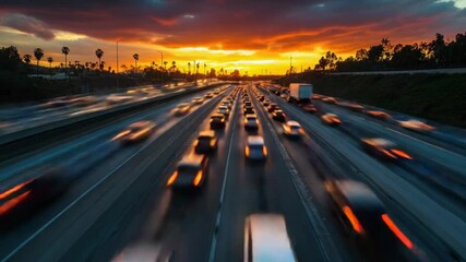 Poster - A busy highway during sunset hours