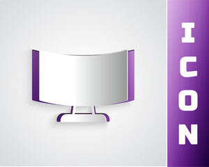 Fototapete - Paper cut Computer monitor screen icon isolated on grey background. Electronic device. Front view. Paper art style. Vector