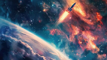 Aufkleber - A space shuttle flies through a galaxy filled with stars