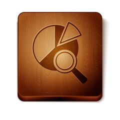 Fototapete - Brown Magnifying glass and data analysis icon isolated on white background. Search sign. Wooden square button. Vector