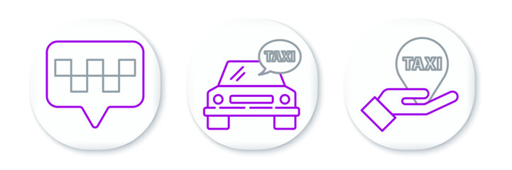 Poster - Set line Hand on map pointer with taxi, Map and Taxi car icon. Vector