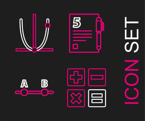 Fototapete - Set line Calculator, Graph, schedule, chart, diagram, Test exam sheet and pen and icon. Vector