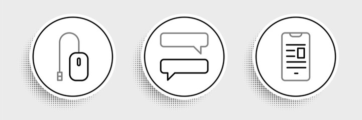 Poster - Set line Online book on mobile, Computer mouse and Speech bubble chat icon. Vector