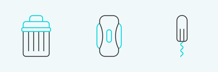 Aufkleber - Set line Sanitary tampon, Trash can and napkin icon. Vector