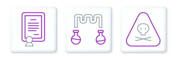 Poster - Set line Triangle warning toxic, Certificate template and Test tube and flask icon. Vector