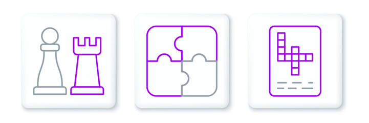 Poster - Set line Crossword, Chess and Piece of puzzle icon. Vector