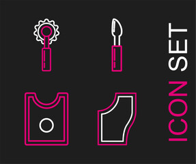 Poster - Set line Sewing Pattern, Cutter tool and icon. Vector