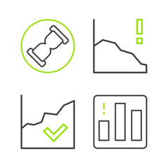 Aufkleber - Set line Pie chart infographic, Financial growth increase, decrease and Old hourglass with sand icon. Vector