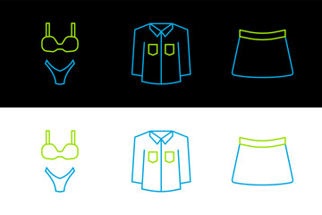Poster - Set line Skirt, Swimsuit and Shirt icon. Vector