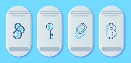 Poster - Set line Cryptocurrency Bitcoin key, Chain link, and icon. Vector