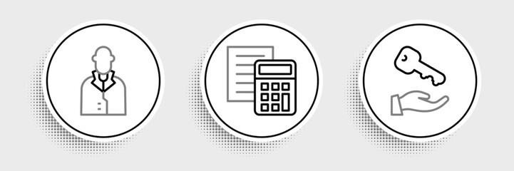 Fototapete - Set line House key, Realtor and Calculator icon. Vector