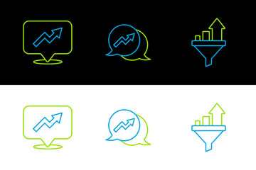 Aufkleber - Set line Sales funnel with chart, Financial growth and icon. Vector