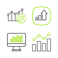 Aufkleber - Set line Financial growth, Monitor with graph chart, and icon. Vector