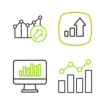 Set line Financial growth, Monitor with graph chart, and icon. Vector
