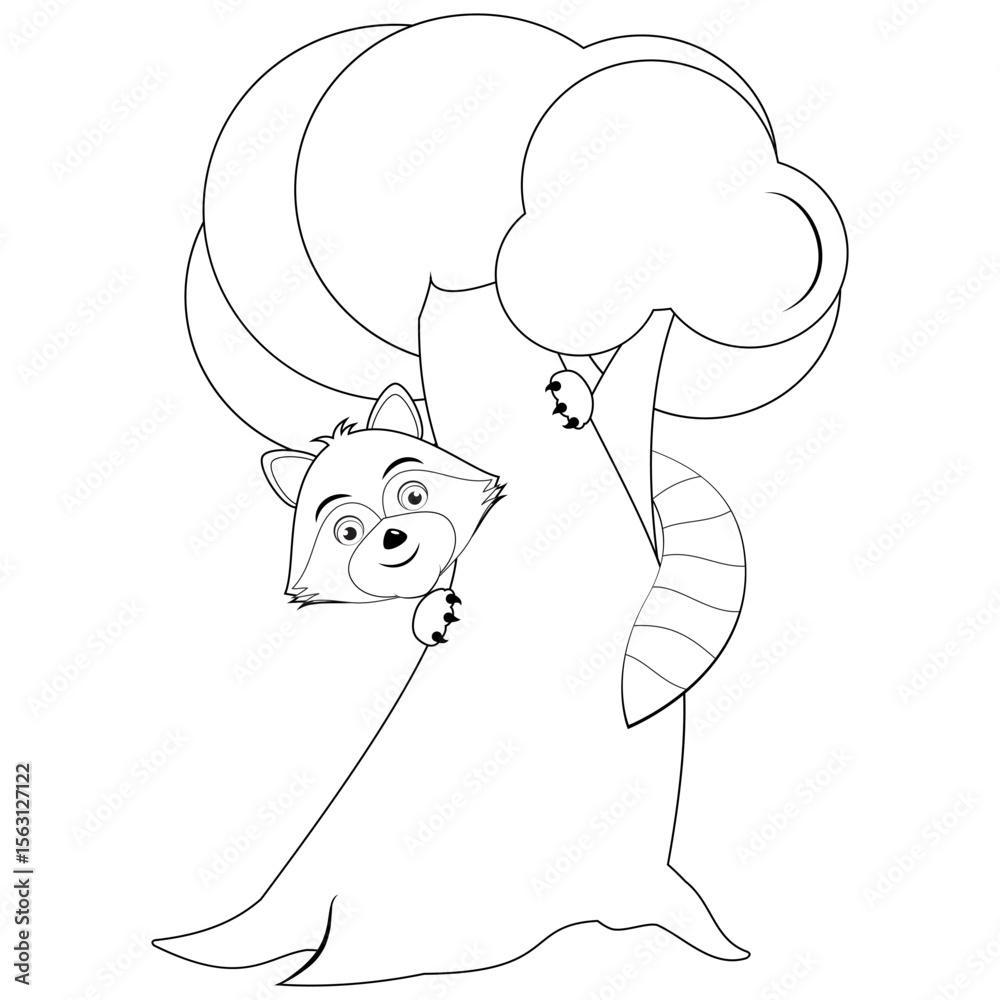 raccoon-coloring-page-for-children-funny-cartoon-raccoon-on-the-tree