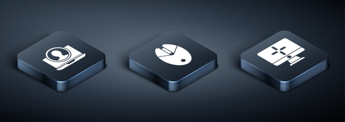Poster - Set Isometric Create account screen, Computer monitor and Computer mouse gaming icon. Vector