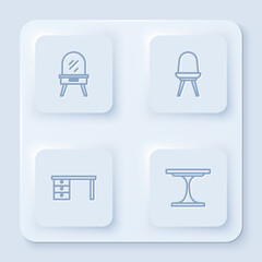 Poster - Set line Dressing table, Chair, Office desk and Round. White square button. Vector