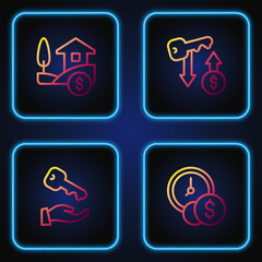 Aufkleber - Set line Time is money, House key, with dollar and Rent. Gradient color icons. Vector