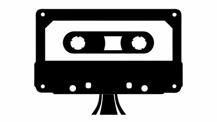Poster - Black and white illustration of a cassette tape with a stand supporting it, simple and minimalist design