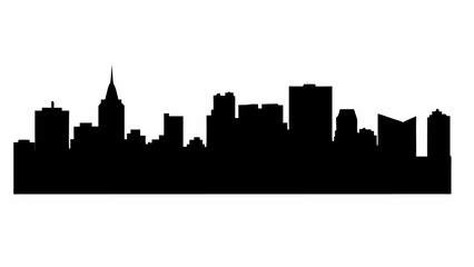 Leinwandbilder - Silhouette of a city skyline with various buildings and structures against a white background in monochrome