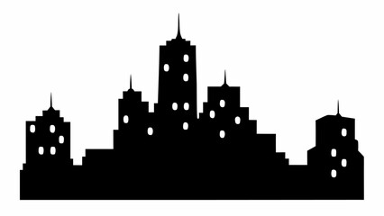 Poster - Silhouette of a cityscape with various buildings including skyscrapers and smaller structures at night time view