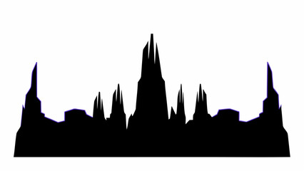 Poster - Silhouette of a cityscape with tall spires and buildings against a white background creating a skyline view