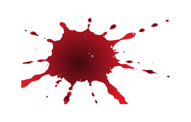 Poster - A dynamic splash of dark red liquid or blood splatters outward in various shapes and sizes isolated on transparent background