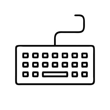 Monochrome keyboard illustration with a cable connecting to the computer or device