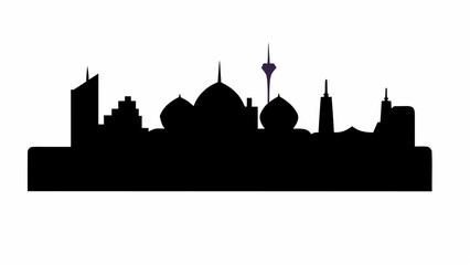 Poster - Silhouette of a city skyline with various buildings domes and a tower against a white background view landscape
