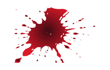 Poster - A realistic depiction of a dark red blood splatter with various sized droplets and splashes isolated on transparent background