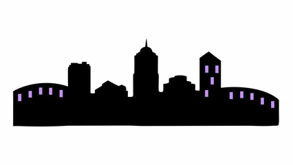 Aufkleber - Silhouette of a city skyline with various buildings and structures against a white background view scene